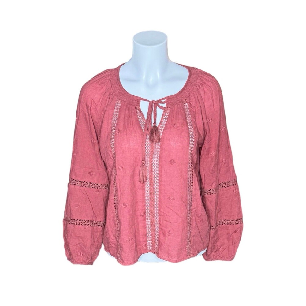 American Eagle Peasant Top Red Blouse Boho Bohemian Womens XS